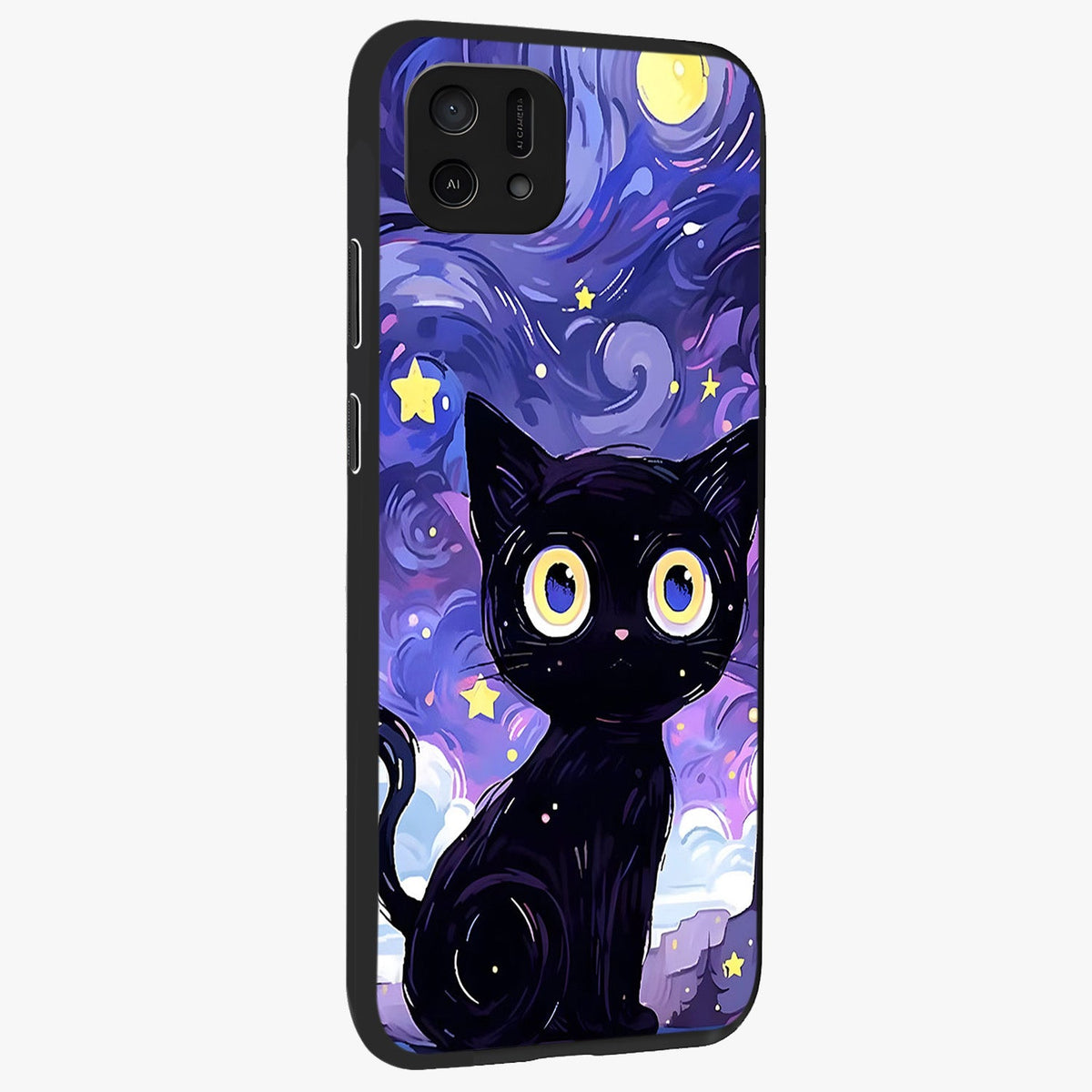 Abstract Cat Art Glass Case upright view showcasing creative feline illustration and aesthetic artistic style.