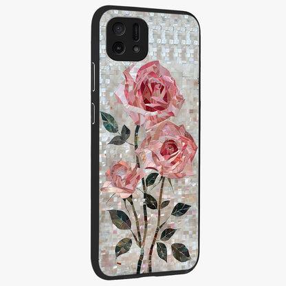 Blush Mosaic Bloom Glass Case upright view showcasing decorative floral mosaic artwork with stylish modern aesthetic.