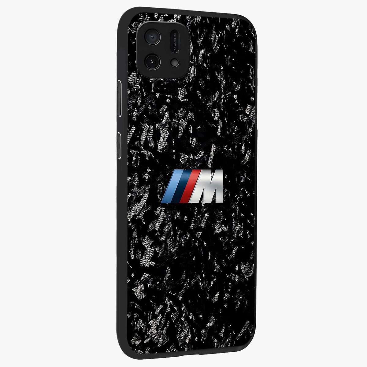 Carbon Speed Mark Glass Case upright view showcasing modern carbon speed graphic with bold automotive theme.