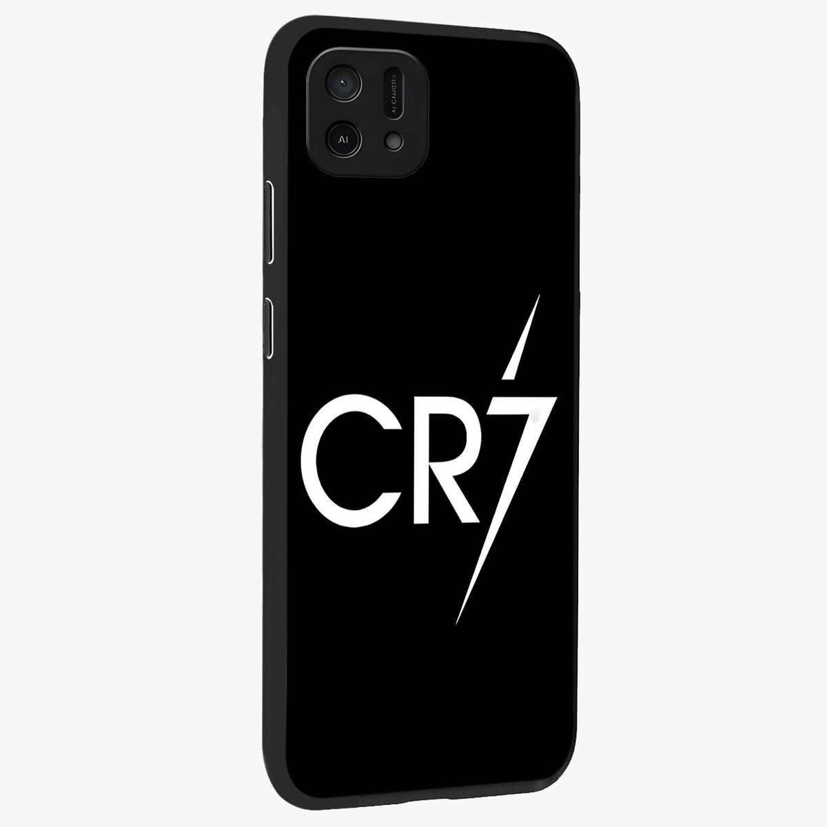 Cr7 Elite Strike Glass Case upright view showcasing energetic football inspired design with modern sports aesthetic.