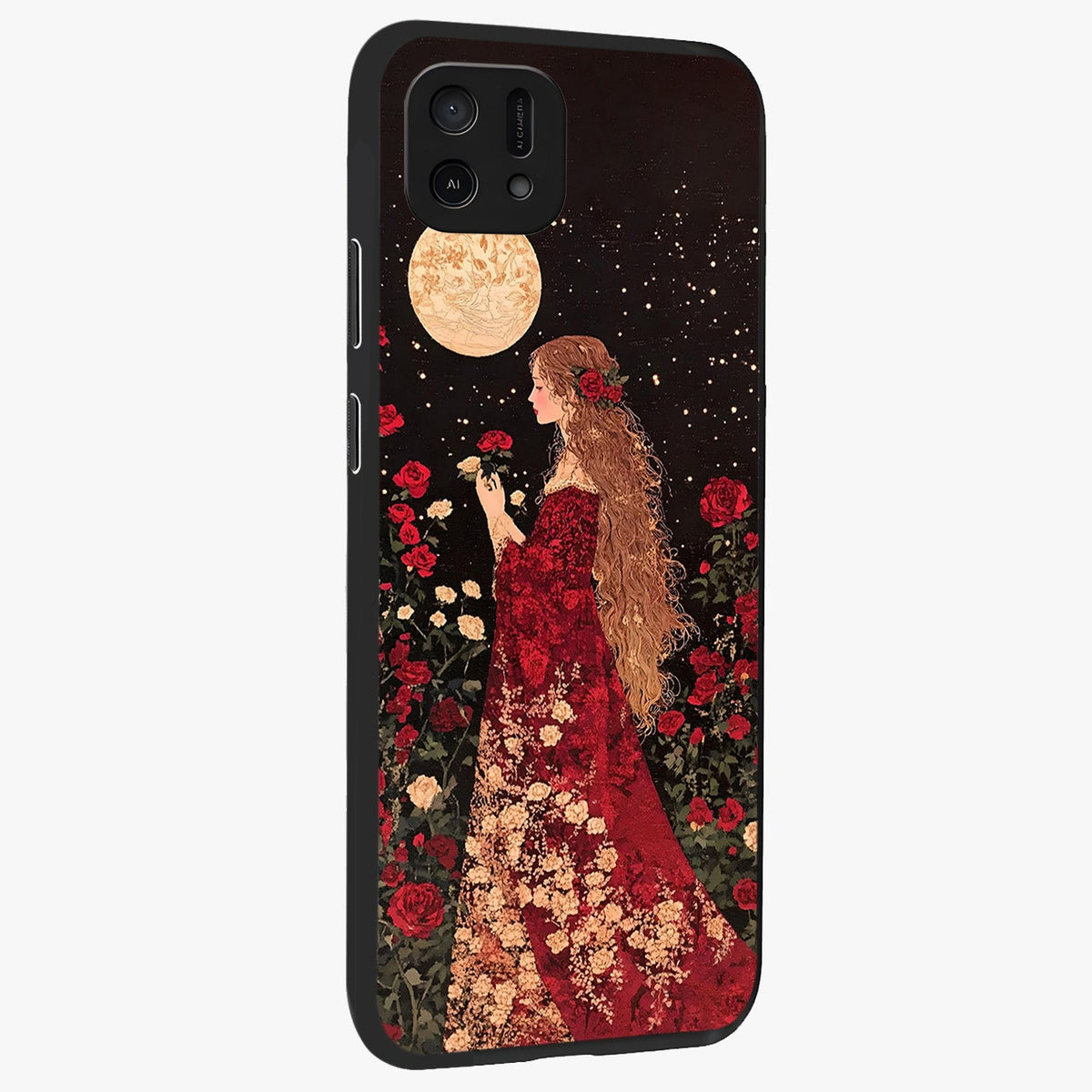 Crimson Dreams Glass Case upright view showcasing dreamy red toned artwork with modern aesthetic style.