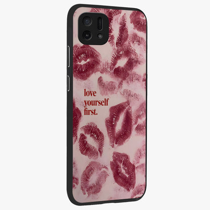 Crimson Kiss Love Glass Case upright view showcasing expressive romantic artwork with deep crimson theme.