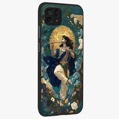 Divine Krishna Art Glass Case upright view showcasing divine Krishna artwork with sacred artistic theme.