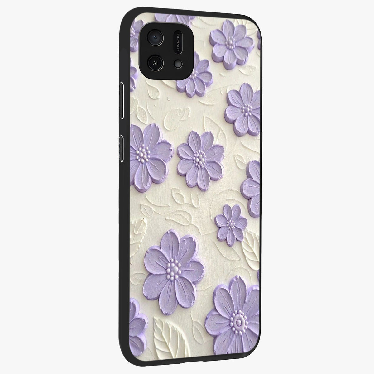 Floral Wall Art With Purple Flowers Glass Case upright view showcasing elegant purple flower artwork with decorative floral theme.