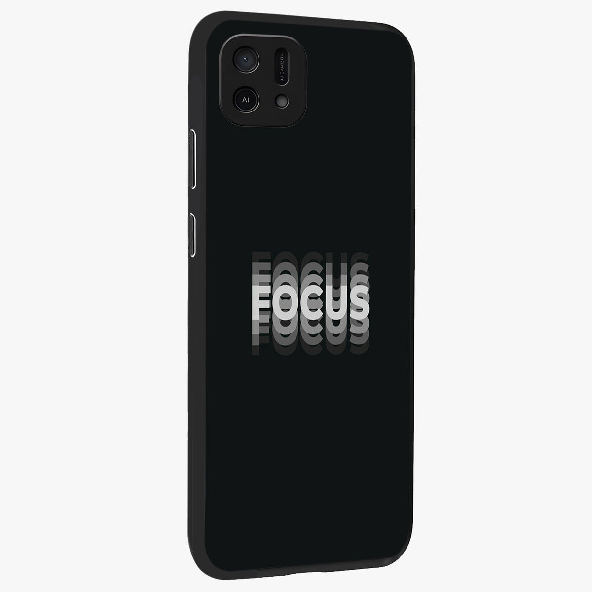 Focus Mode On Glass Case upright view showcasing strong typography statement with sleek motivational theme.