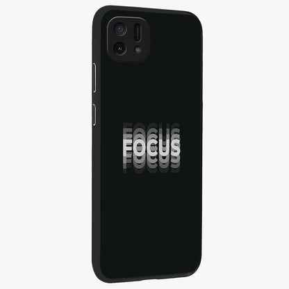 Focus Mode On Glass Case upright view showcasing strong typography statement with sleek motivational theme.