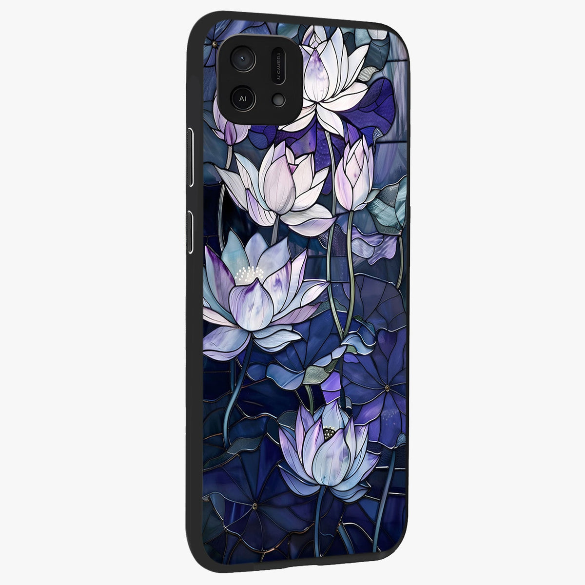 Gloss Petal Rush Glass Case upright view showcasing dynamic floral petal artwork with modern botanical theme.