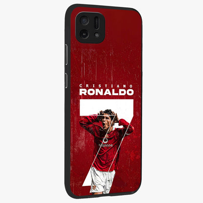 Goal Celebration Legacy Glass Case upright view showcasing dynamic football inspired artwork with victory celebration aesthetic.