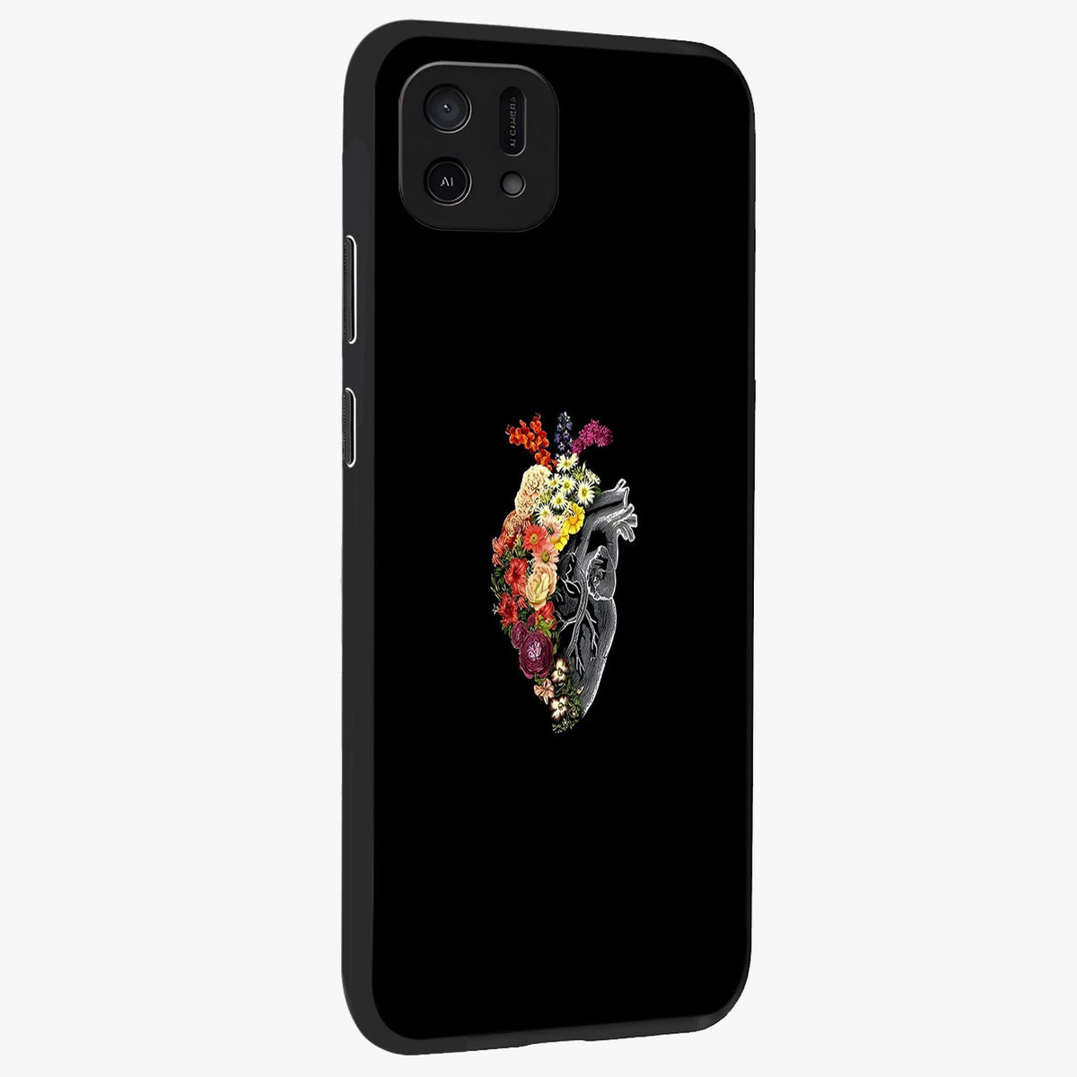 Heart With Flowers Glass Case upright view showcasing decorative heart and floral artwork with sweet romantic theme.