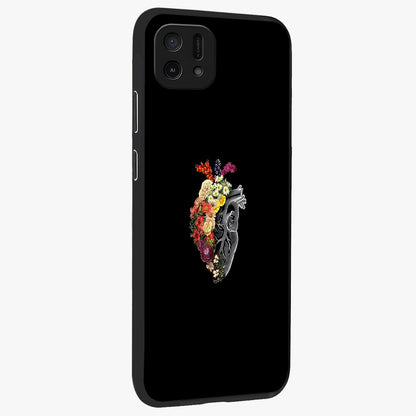 Heart With Flowers Glass Case upright view showcasing decorative heart and floral artwork with sweet romantic theme.