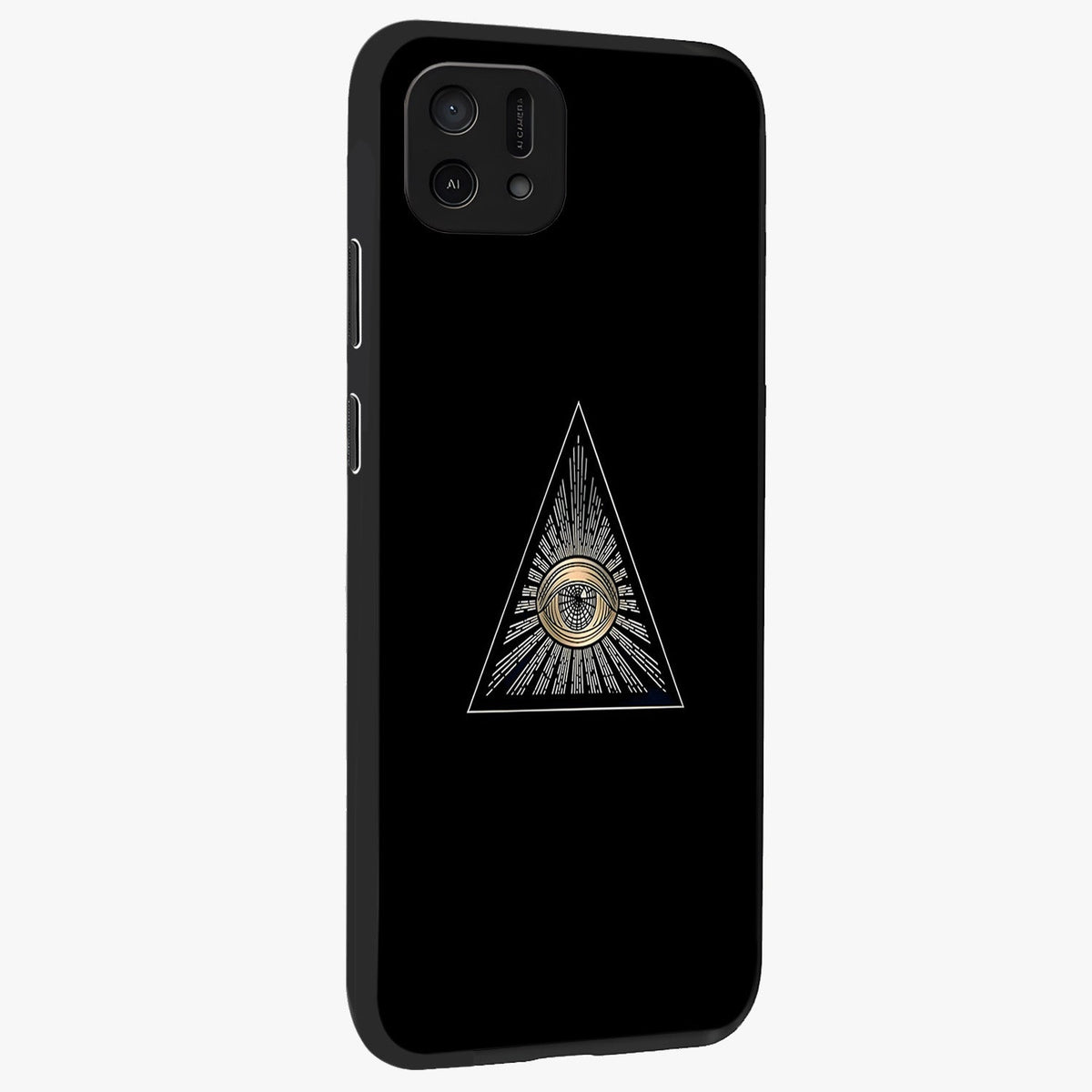 Illuminati Evil Glass Case upright view showcasing striking illuminati artwork with mysterious symbolic theme.