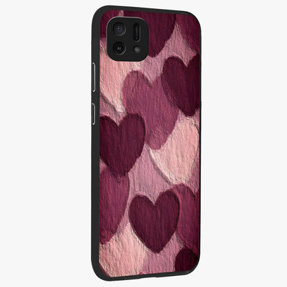 Layered Paper Hearts Glass Case upright view showcasing decorative layered heart artwork with sweet love theme.