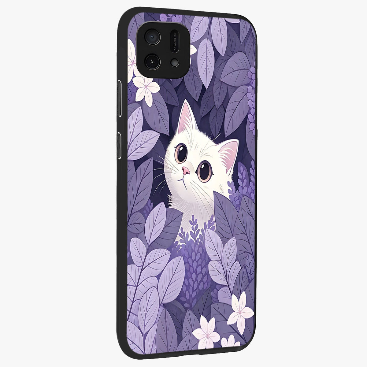 Lilac Hide Peek Cat Glass Case upright view showcasing charming cat artwork with adorable peek theme.
