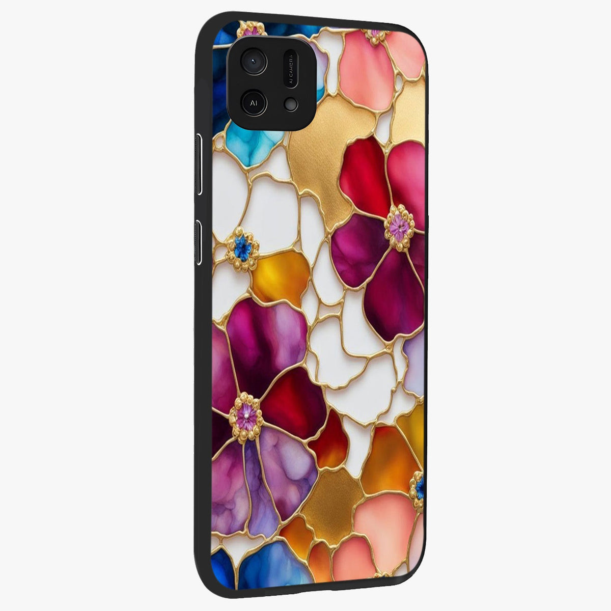 Marble Flower Pattern Glass Case upright view showcasing decorative marble flower artwork with refined style.