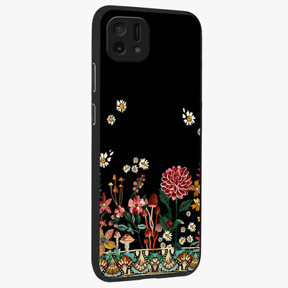 Midnight Bloom Pattern Glass Case upright view showcasing decorative floral artwork with deep night themed palette.