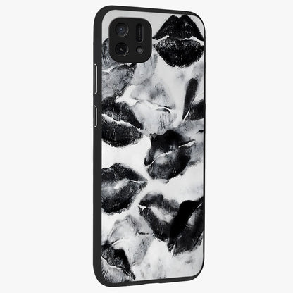 Midnight Kiss Marks Glass Case upright view showcasing stylish kiss mark artwork with trendy romantic theme.