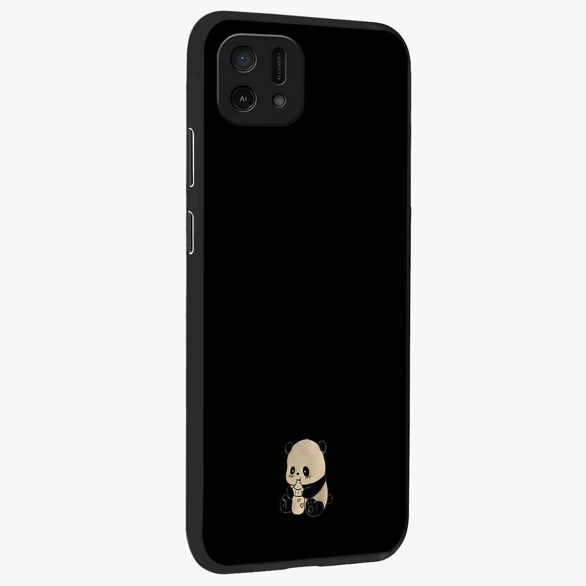 Midnight Panda Love Glass Case upright view showcasing charming panda artwork with playful romantic theme.