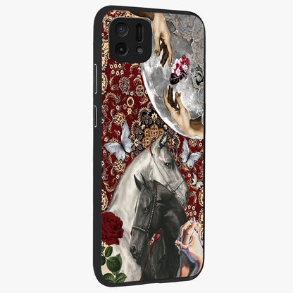 Moonlit Royal Stallion Glass Case upright view showcasing dramatic horse artwork with glowing moon themed design.