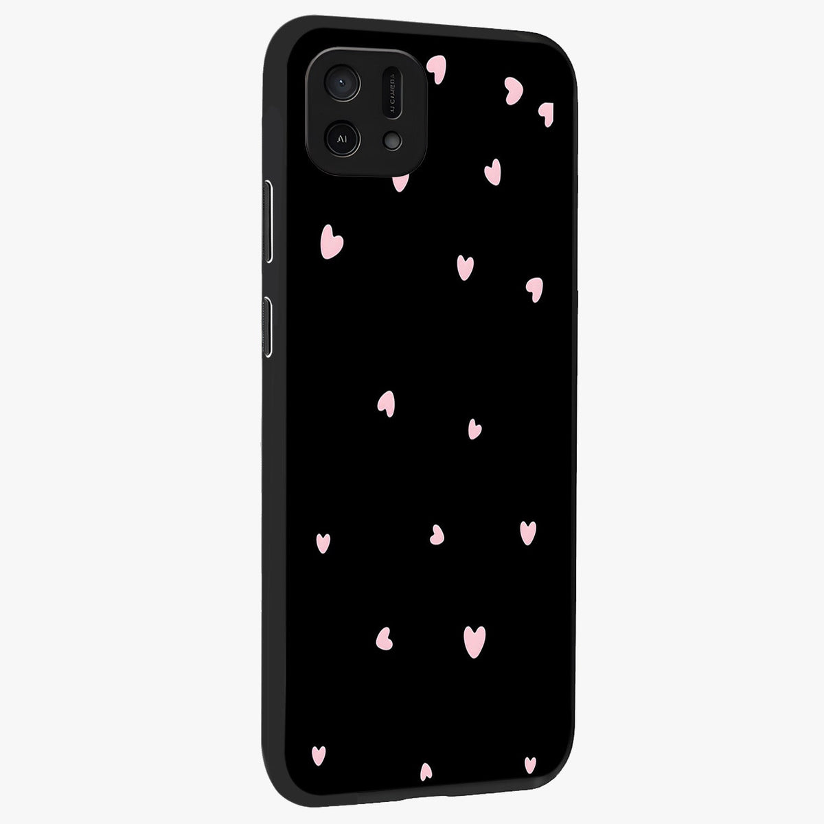 Pink Love Drops Glass Case upright view showcasing charming heart drop artwork with romantic playful theme.