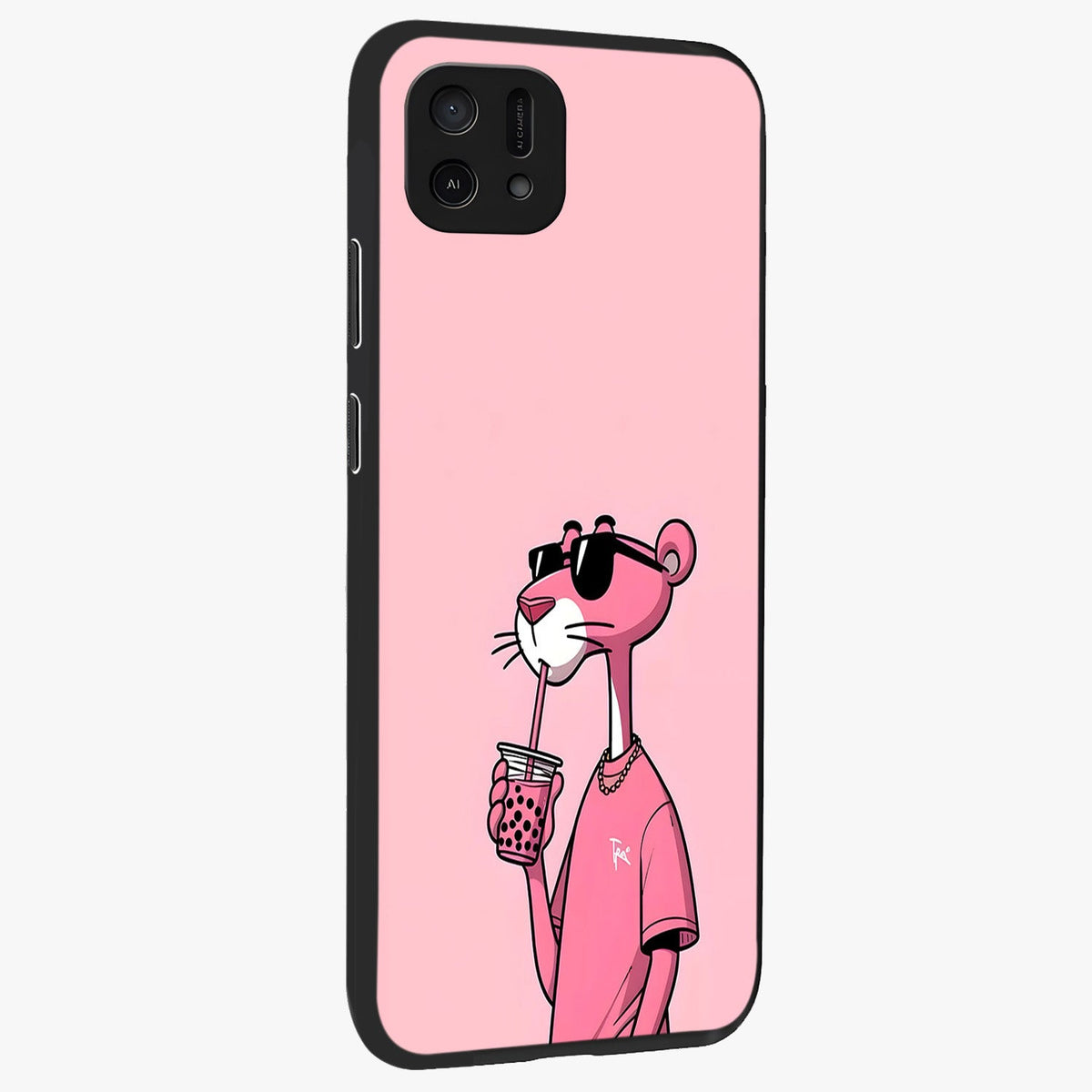 Pink Panther Glass Case upright view showcasing fun animated artwork with stylish retro cartoon theme.