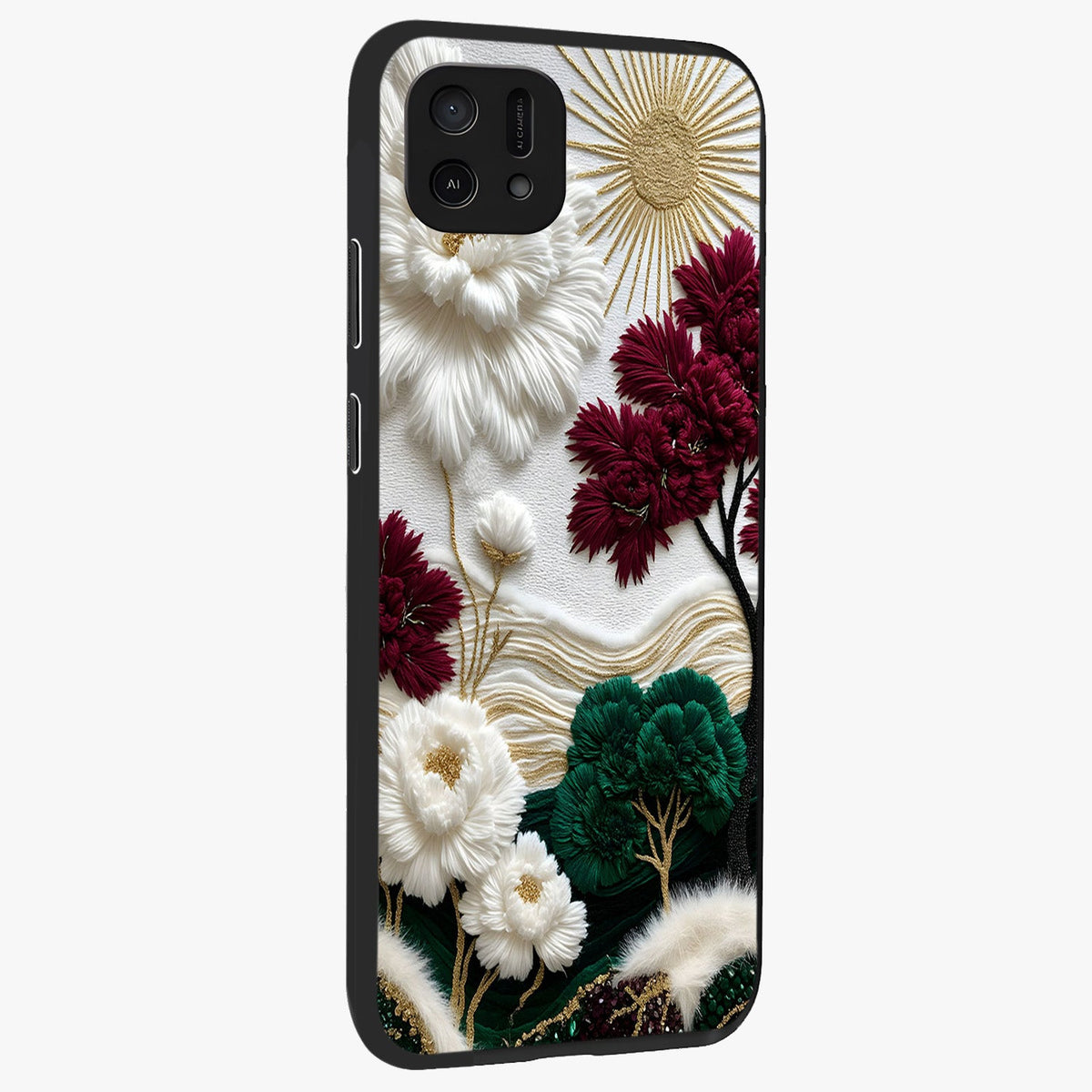 Radiant Bloom Elegance Glass Case upright view showcasing decorative flower artwork with refined botanical theme.