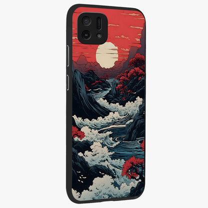 Red Sunset Scenery Glass Case upright view showcasing dramatic sunset scenery artwork with warm nature theme.