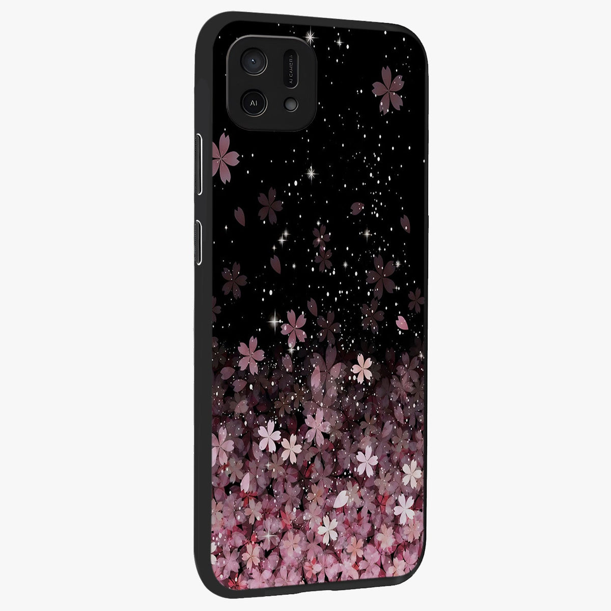 Small Starry Flowers Glass Case upright view showcasing charming floral artwork with dreamy starry theme.