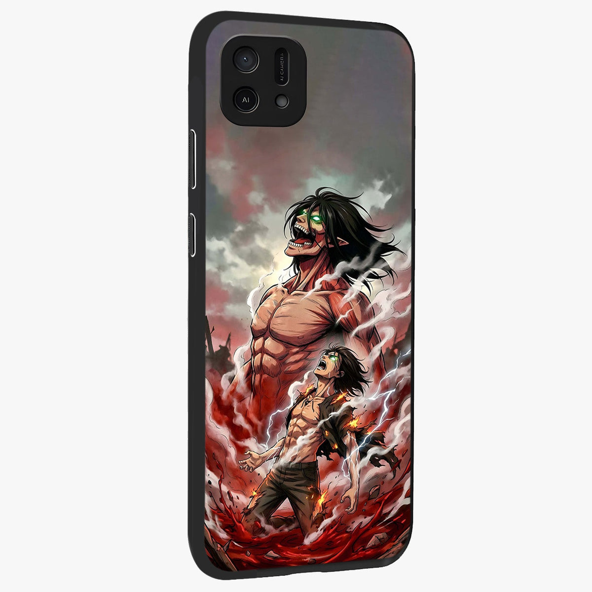 Titan Awakening Fury Glass Case upright view showcasing intense titan artwork with epic fantasy theme.