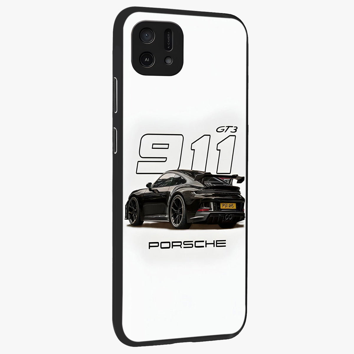 Turbo Legacy Icon Glass Case upright view showcasing bold racing inspired artwork with classic car theme.