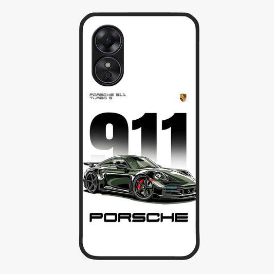 911 Turbo Dominance Glass Case showing clean flat back view with bold 911 sports car artwork and glossy glass finish.