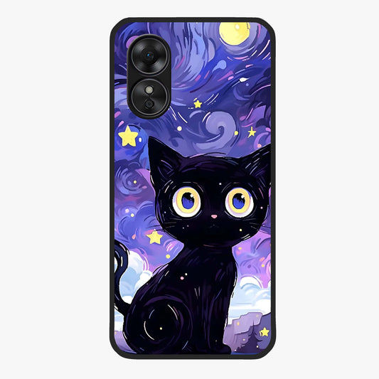 Abstract Cat Art Glass Case showing flat back view with artistic cat illustration and glossy glass finish.