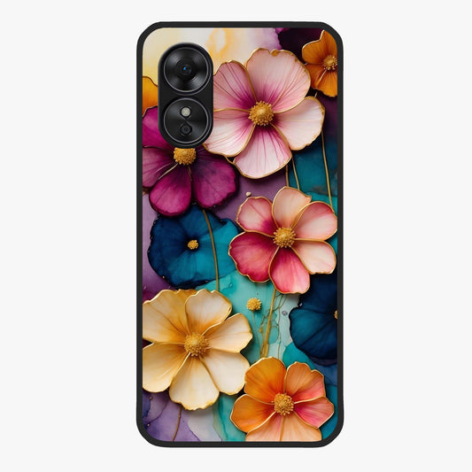 Artlyn Grace Flower Pattern Glass Case showing flat back view with elegant floral pattern artwork and glossy glass finish.