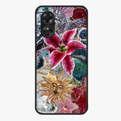Beaded Garden Fantasy Glass Case showing flat back view with dreamy garden bead artwork and glossy glass finish.