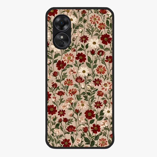 Biege Flower With Leaf Glass Case showing flat back view with soft beige floral artwork and glossy glass finish.