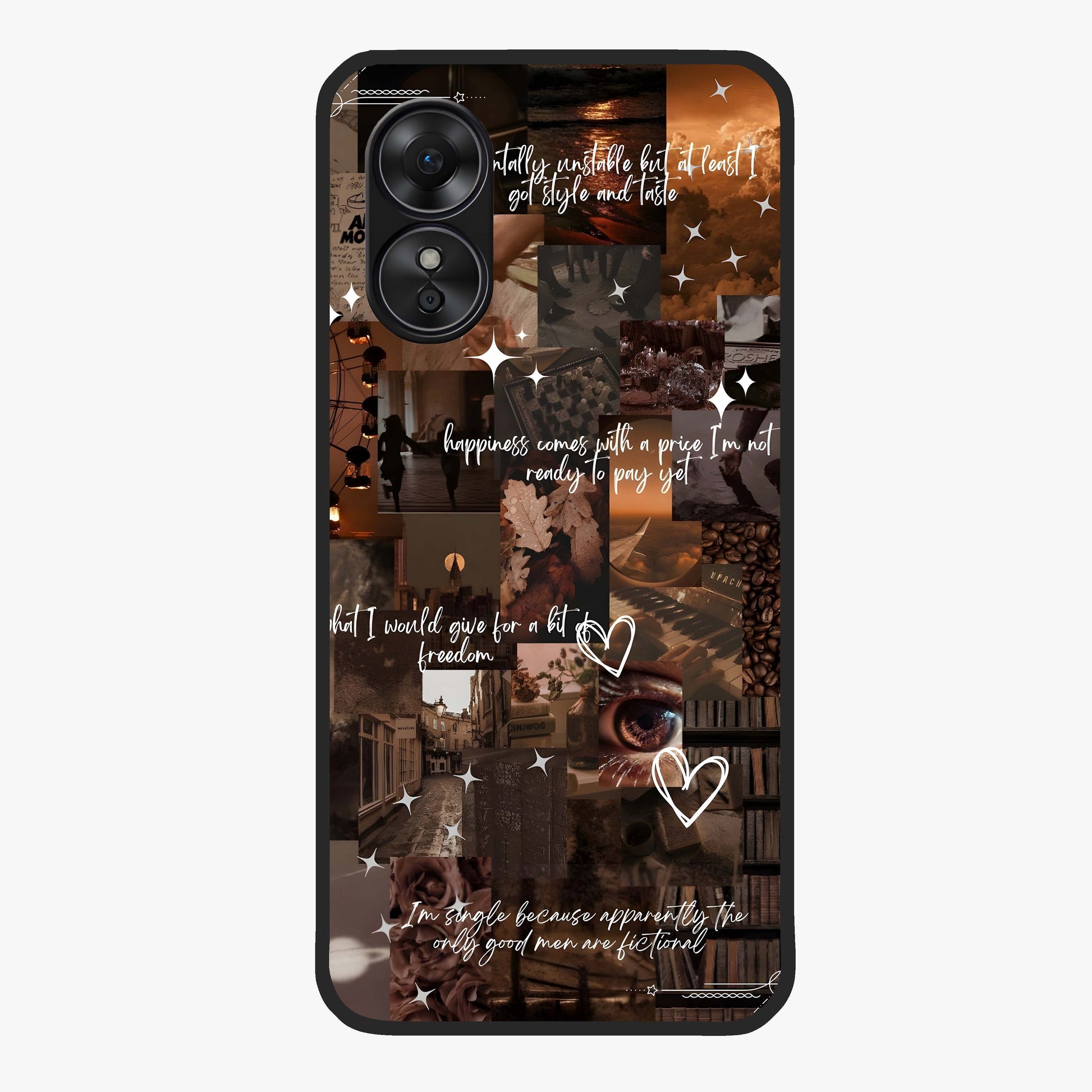 Bittersweet Aesthetic Chaos Glass Case showing flat back view with artistic chaotic aesthetic design and glossy glass finish.