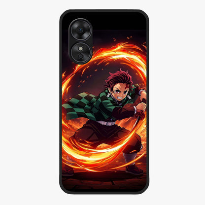 Blazing Sword Resolve Glass Case showing flat back view with fiery sword artwork and glossy glass finish.