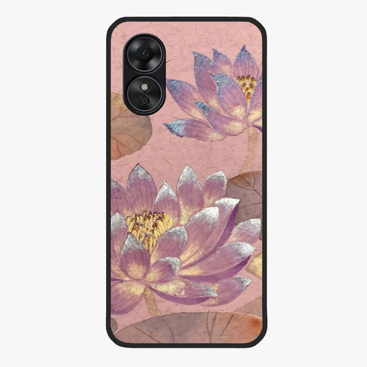 Blossom Mist Lotus Glass Case showing flat back view with serene lotus blossom artwork and glossy glass finish.