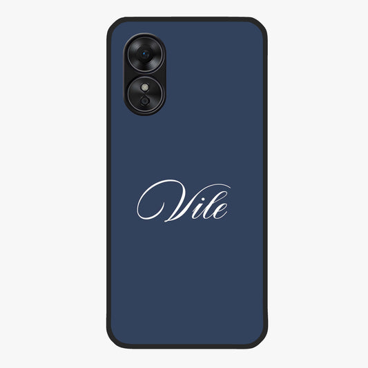 Blue Background Personalized Custom Name Glass Case showing flat back view with minimal blue background and custom name design.