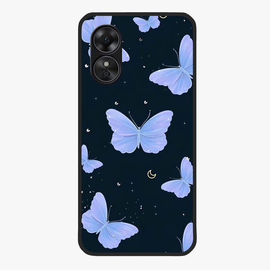 Butterfly With Stars Pattern Glass Case showing flat back view with butterfly and star pattern artwork and glossy glass finish.