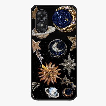 Celestial Gem Constellations Glass Case showing flat back view with sparkling constellation artwork and glossy glass finish.