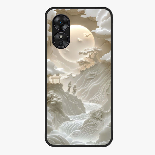 Celestial Origami Glass Case showing flat back view with artistic origami inspired celestial artwork and glossy glass finish.