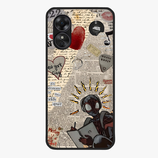 City Dream Sketch Glass Case showing flat back view with artistic city skyline sketch artwork and glossy glass finish.