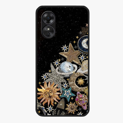 Cosmic Sparkle Dreams Glass Case showing flat back view with sparkling cosmic artwork and glossy glass finish.
