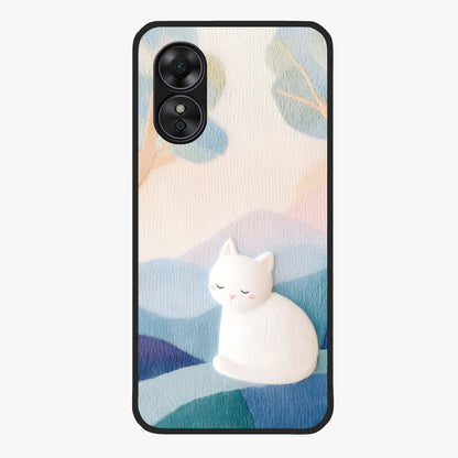 Cotton Dream Cat Glass Case showing flat back view with soft dreamy cat artwork and glossy glass finish.