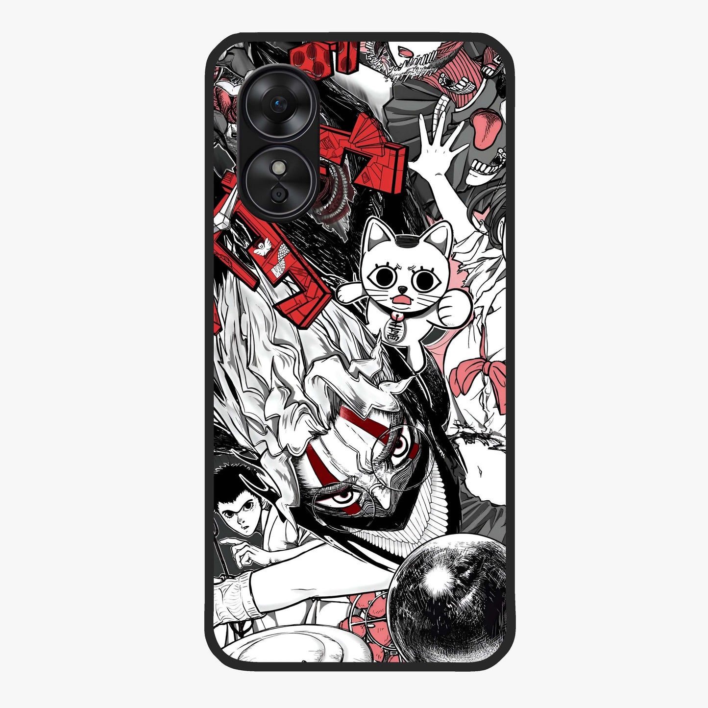 Crimson Chaos Panel Glass Case showing flat back view with bold crimson abstract artwork and glossy glass finish.