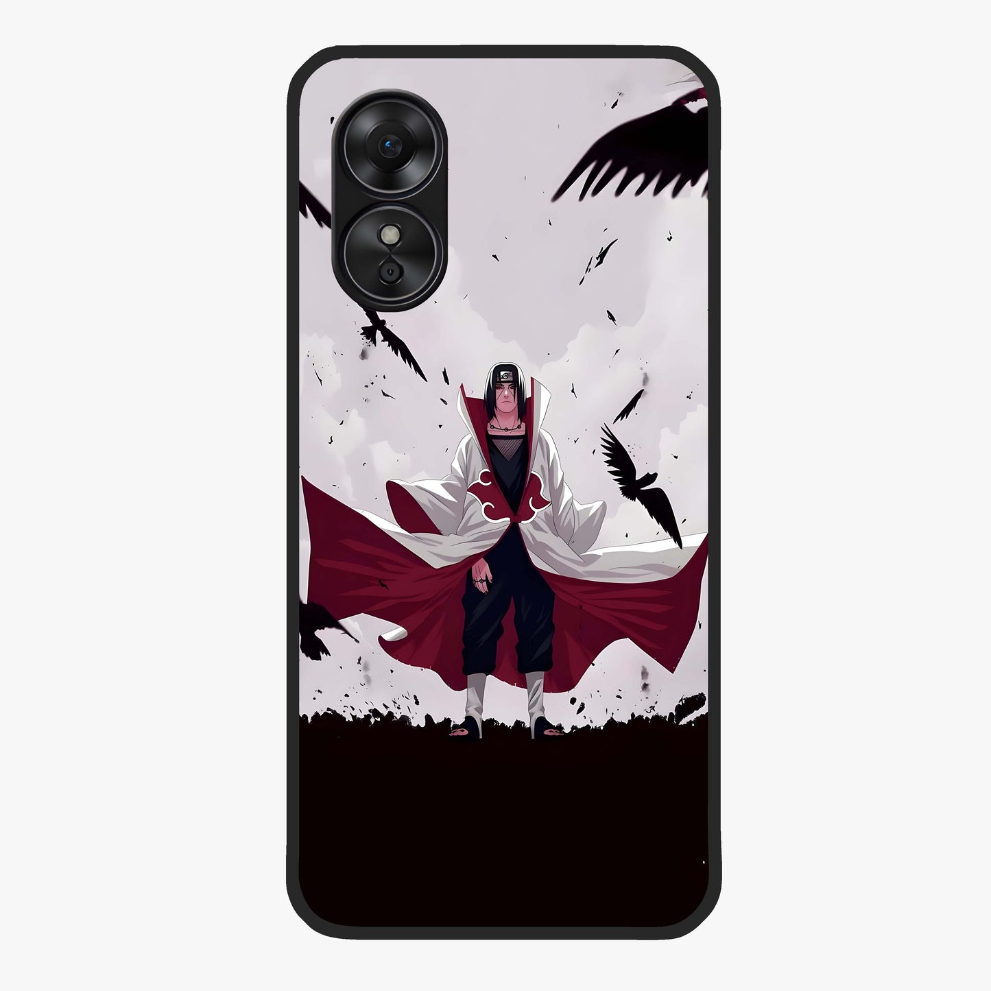 Crimson Crow Ascension Glass Case showing flat back view with mystical crow artwork and glossy glass finish.