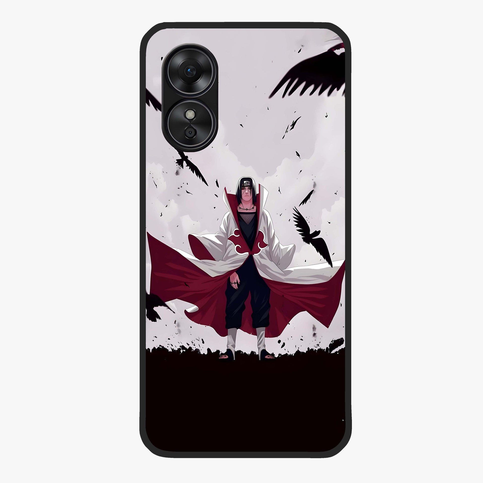 Crimson Crow Ascension Glass Case showing flat back view with mystical crow artwork and glossy glass finish.