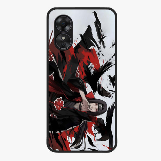 Crimson Crow Illusion Glass Case showing flat back view with artistic crow illusion artwork and glossy glass finish.