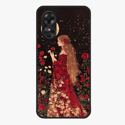 Crimson Dreams Glass Case showing flat back view with dreamy crimson artwork and glossy glass finish.