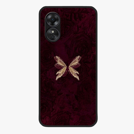 Crimson Fade Butterfly Glass Case showing flat back view with fading butterfly artwork and glossy glass finish.